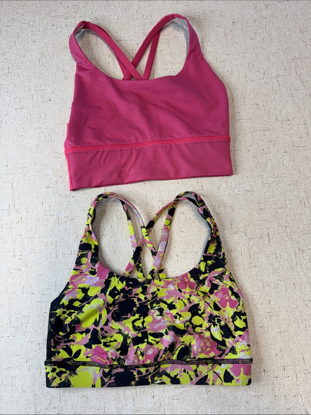 Lululemon Bundle Pink and Multi Floral Crossback Sport Bra Tops Size 2 N0741